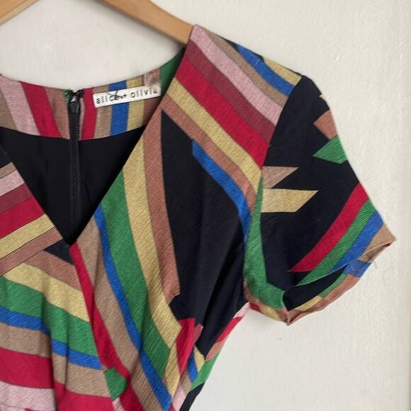 Alice + Olivia Adrianna Rainbow Print Wrap Mini Dress - Picture 4 of 16